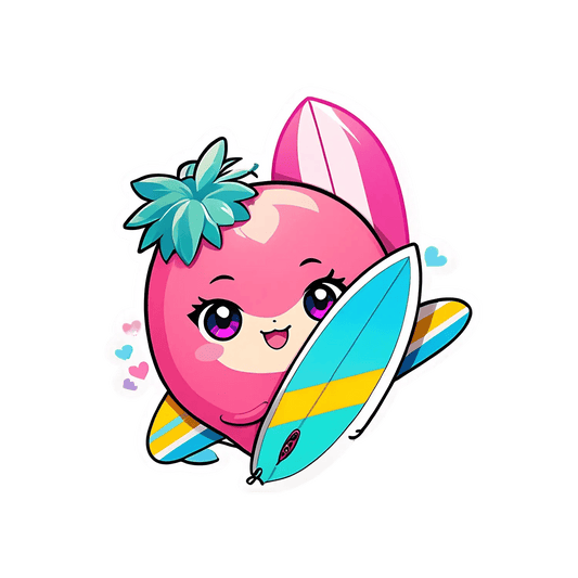 Surfing Peach - Cute Sticker - Heat Press Transfer