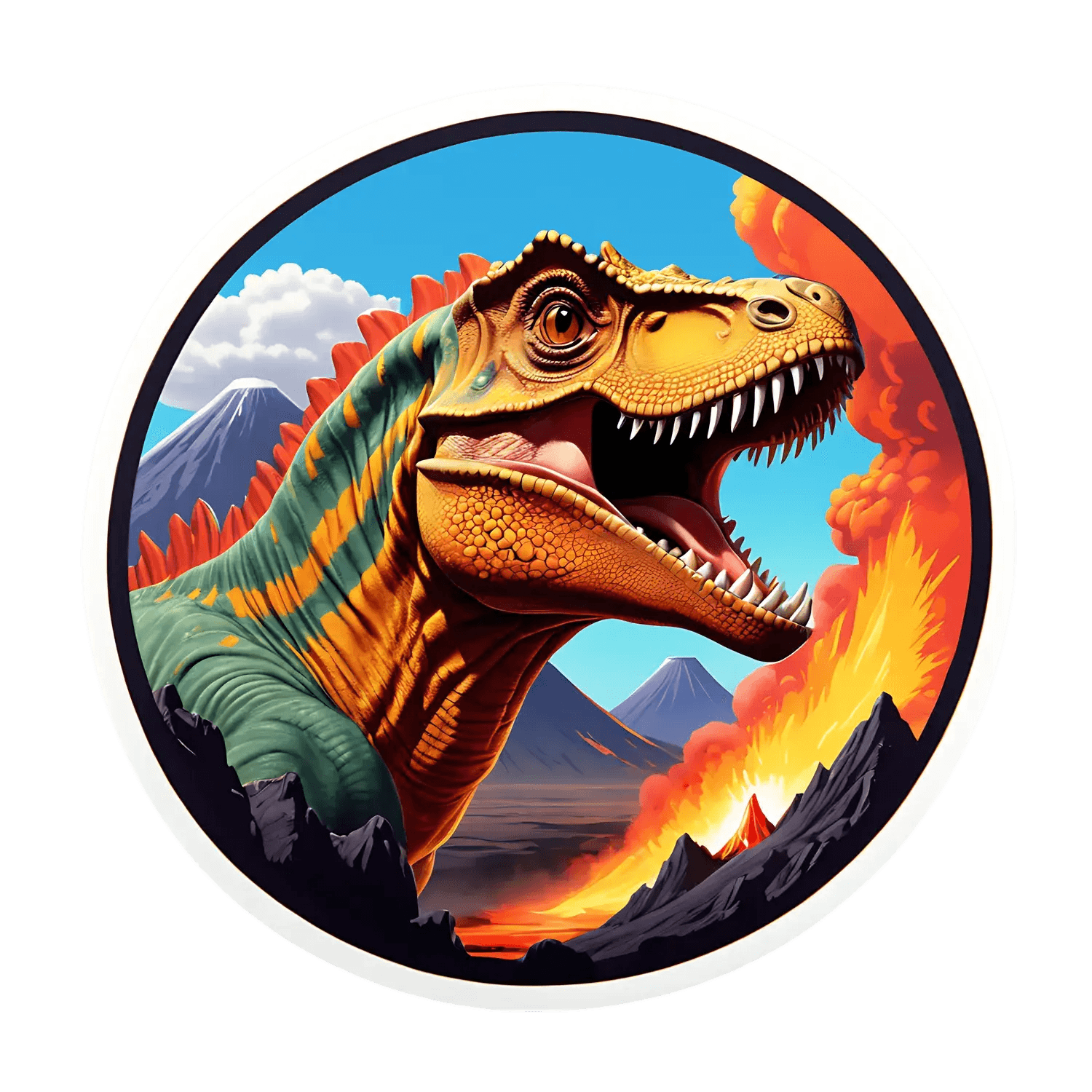 T-Rex Volcano - Dinosaur Sticker - Heat Press Transfer