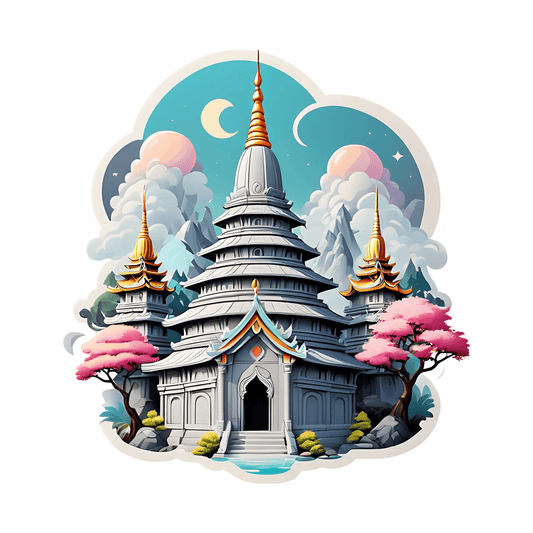Temple Pagoda - Moonlight Sticker - Heat Press Transfer
