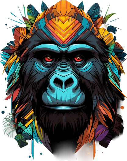 Tribal Gorilla Color Pop - DTF Ready to Press - Heat Press Transfer