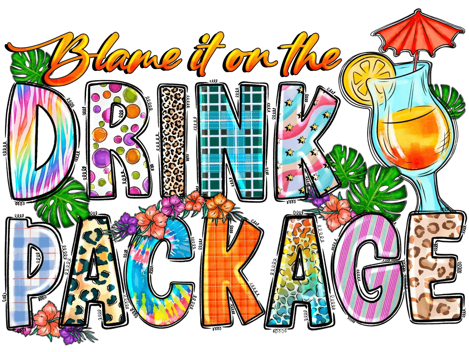 Tropical Drink Package - DTF Ready to Press - Heat Press Transfer