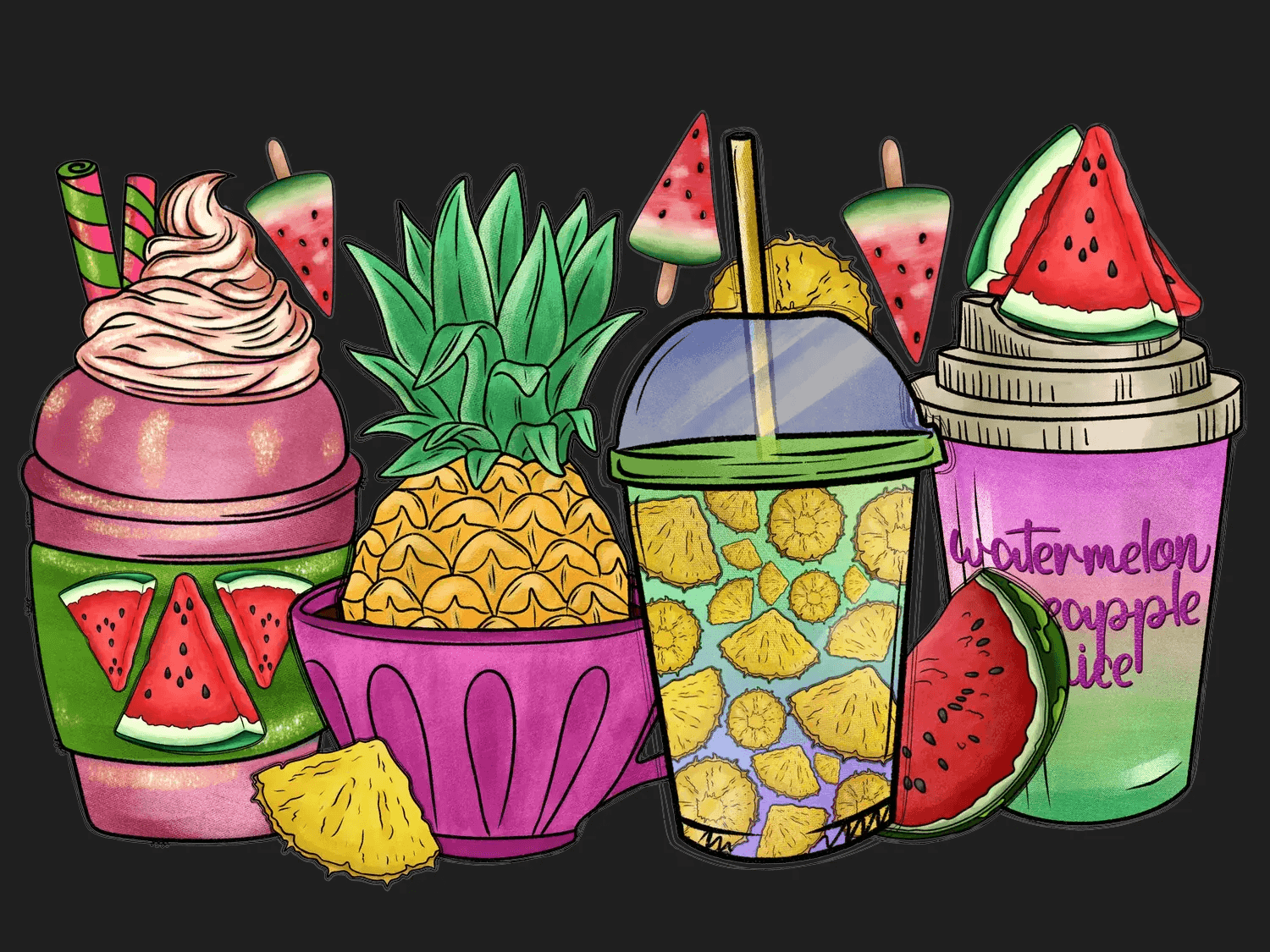 Tropical Drinks - DTF Ready to Press - Heat Press Transfer