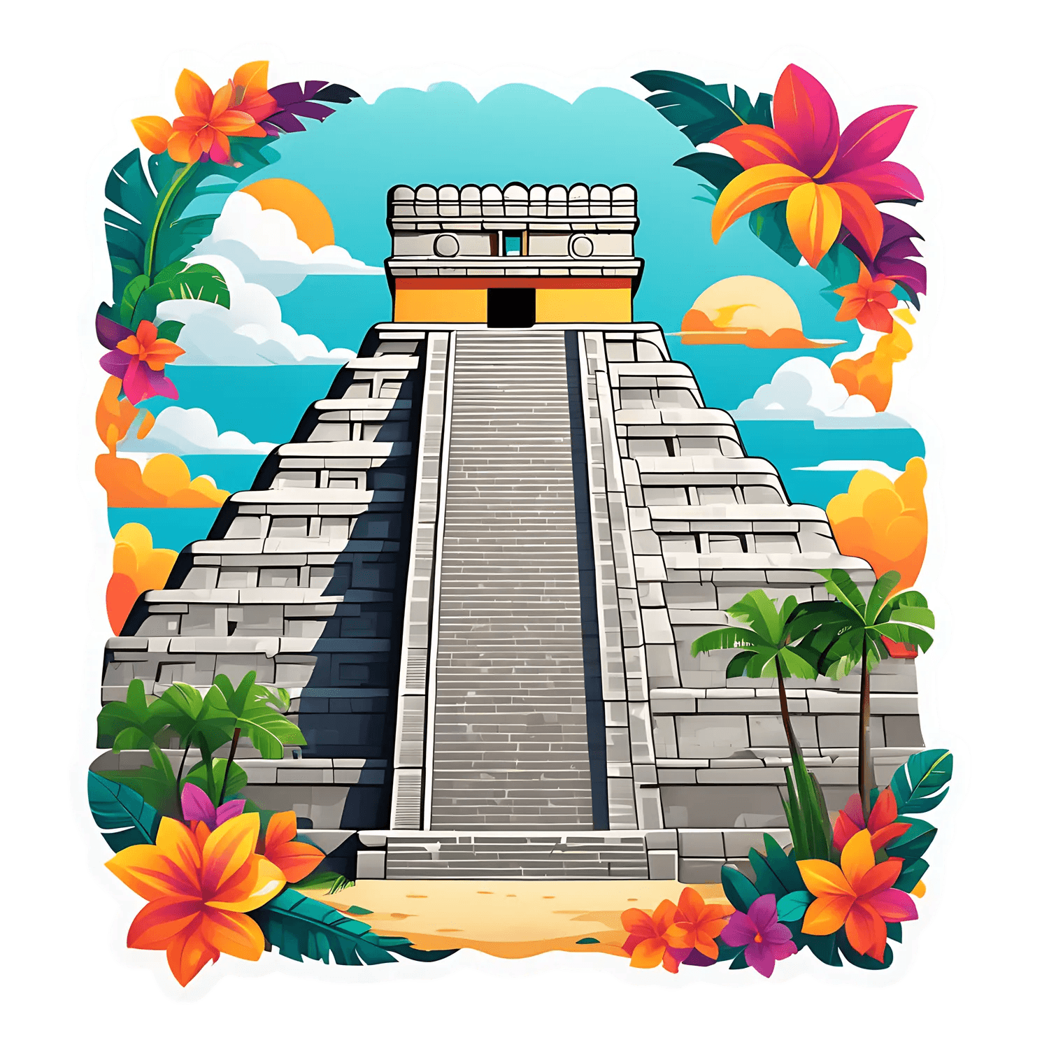 Tropical Mayan Temple - UV DTF Sticker - Heat Press Transfer