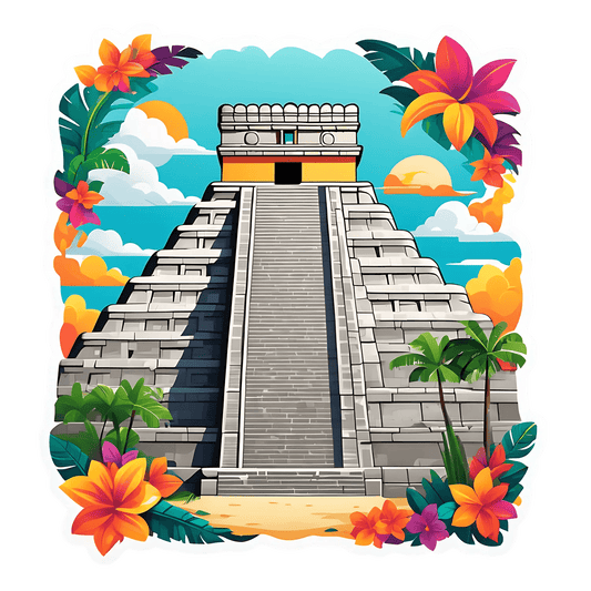 Tropical Mayan Temple - UV DTF Sticker - Heat Press Transfer