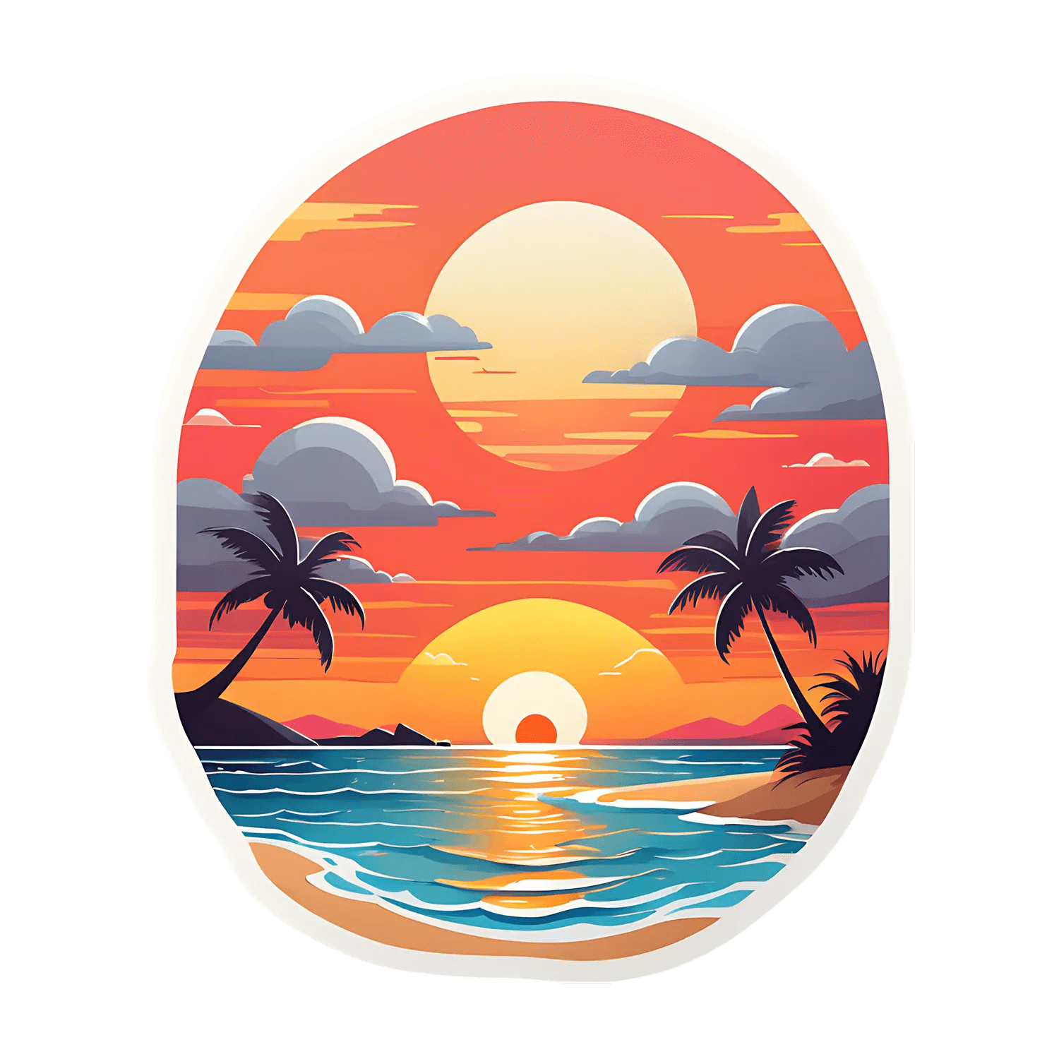 Tropical Sunset Sticker - Durable UV Print - Heat Press Transfer