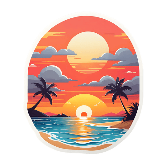 Tropical Sunset Sticker - Durable UV Print - Heat Press Transfer
