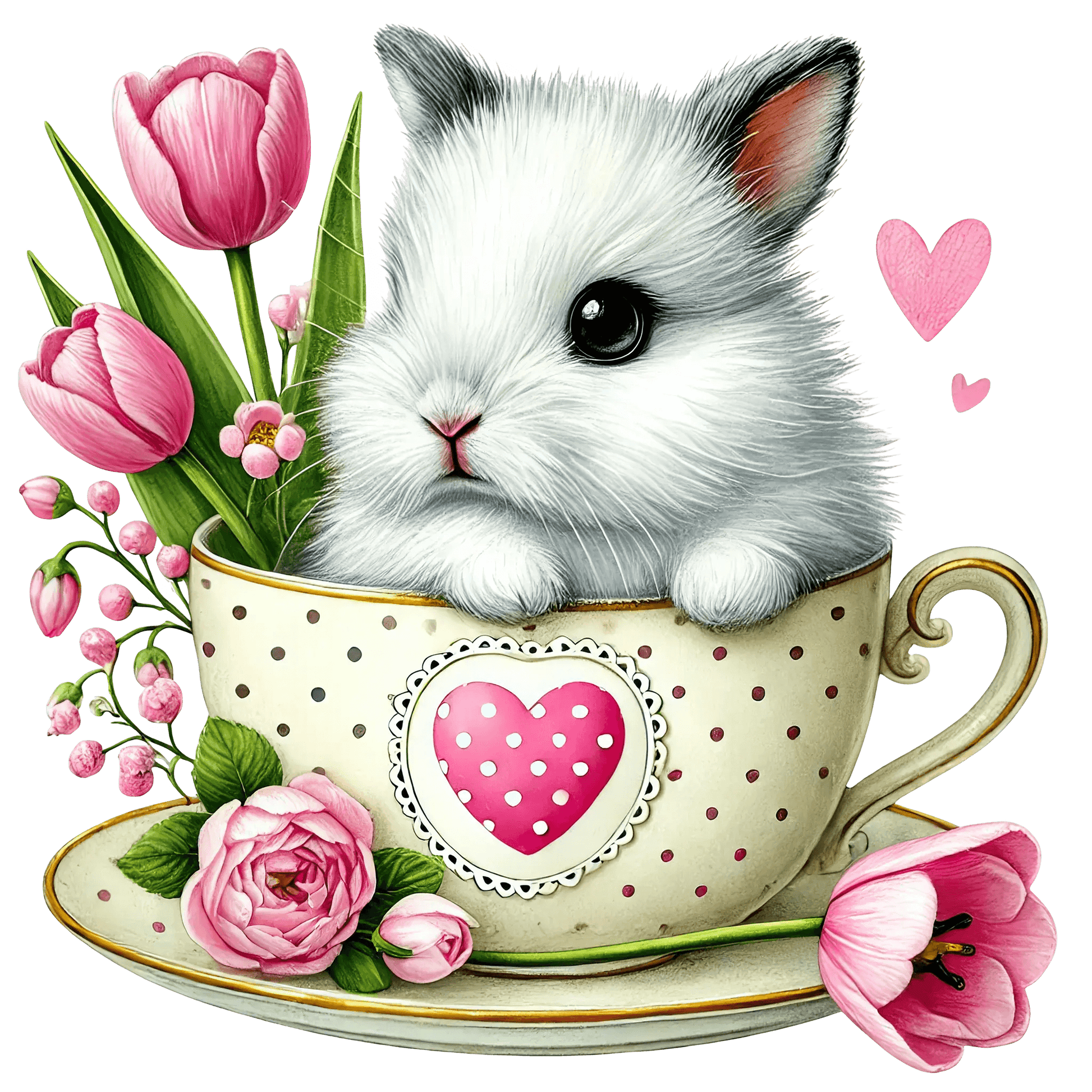 Tulip Cup Coffee Happy Valentine's Day Bunny Design | DTF Center - Heat Press Transfer