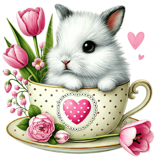 Tulip Cup Coffee Happy Valentine's Day Bunny Design | DTF Center - Heat Press Transfer