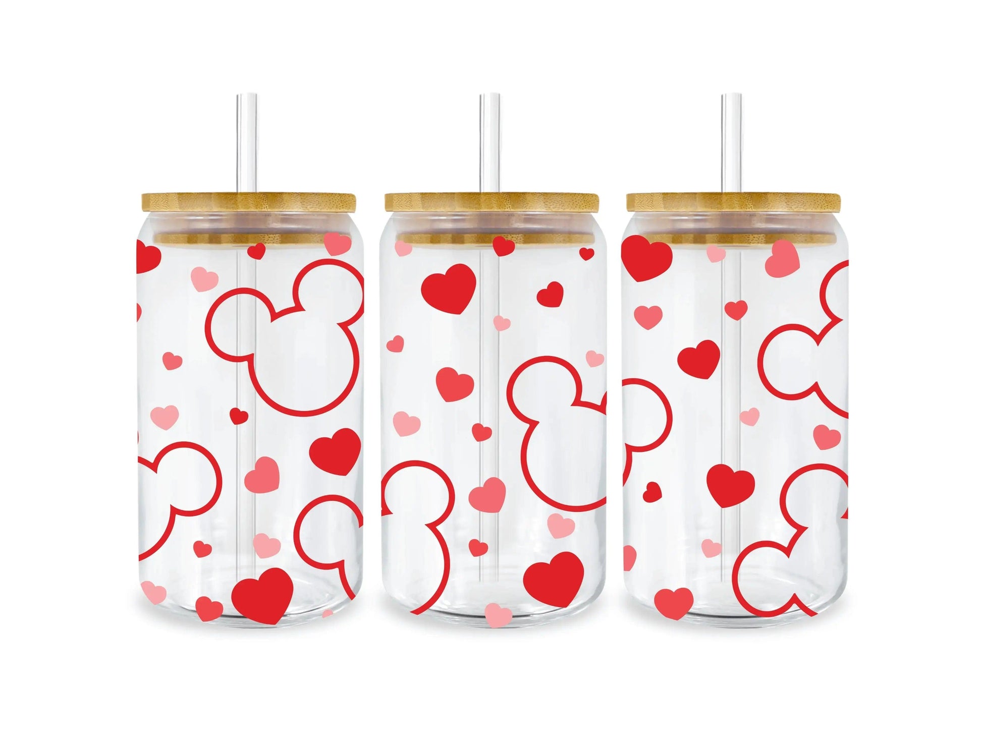 UV DTF 16 Oz Libbey Glass Cup Wrap - Disney Mickey Valentine's Day Magic - Heat Press Transfer