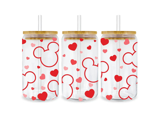 UV DTF 16 Oz Libbey Glass Cup Wrap - Disney Mickey Valentine's Day Magic - Heat Press Transfer