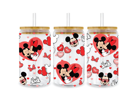 UV DTF 16 Oz Libbey Glass Cup Wrap - Enchanting Disney Valentine's Day Romance - Heat Press Transfer