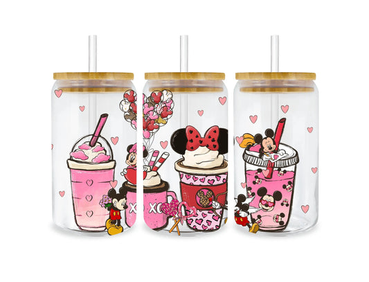 UV DTF 16 Oz Libbey Glass Cup Wrap - Valentine's Day Disney Coffee Magic - Heat Press Transfer