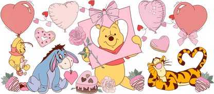 UV DTF 16 Oz Libbey Glass Wrap - Disney's Winnie The Pooh & Friends Valentine's Edition - Heat Press Transfer