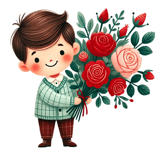 Valentine's Day Boy Holding A Bouquet Flower Design | DTF Center - Heat Press Transfer