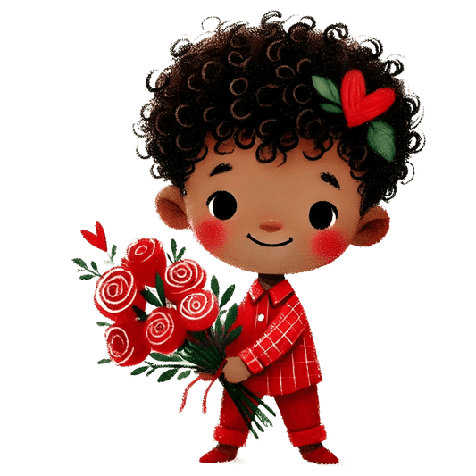Valentine's Day Boy Holding A Bouquet Of Red Roses Design | DTF Center - Heat Press Transfer