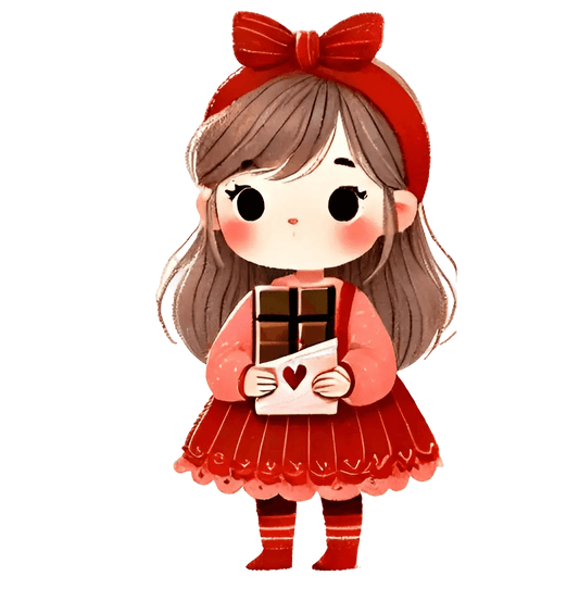 Valentine's Day Girl Eating A Piece Of Chocolate Design | DTF Center - Heat Press Transfer