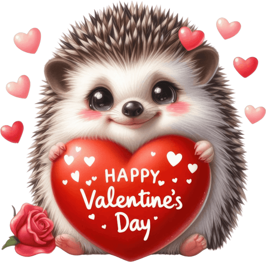 Valentine's Day Hedgehog Design - DTF Ready To Press - Heat Press Transfer