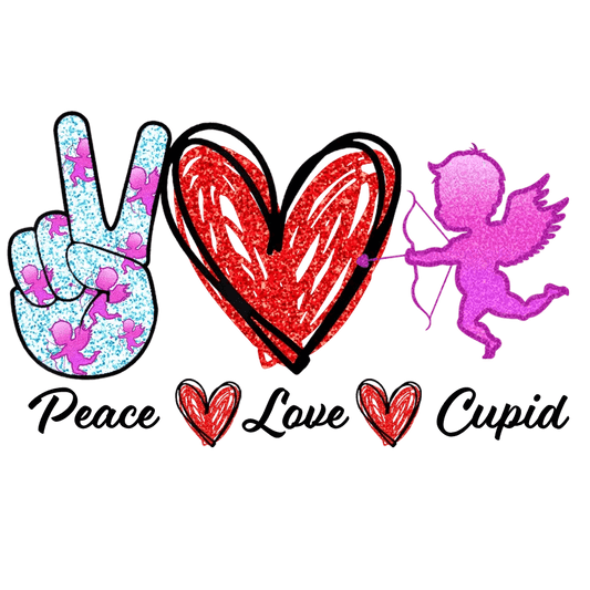 Valentine's Day Peace Love Cupid Design - DTF Ready To Press - Heat Press Transfer