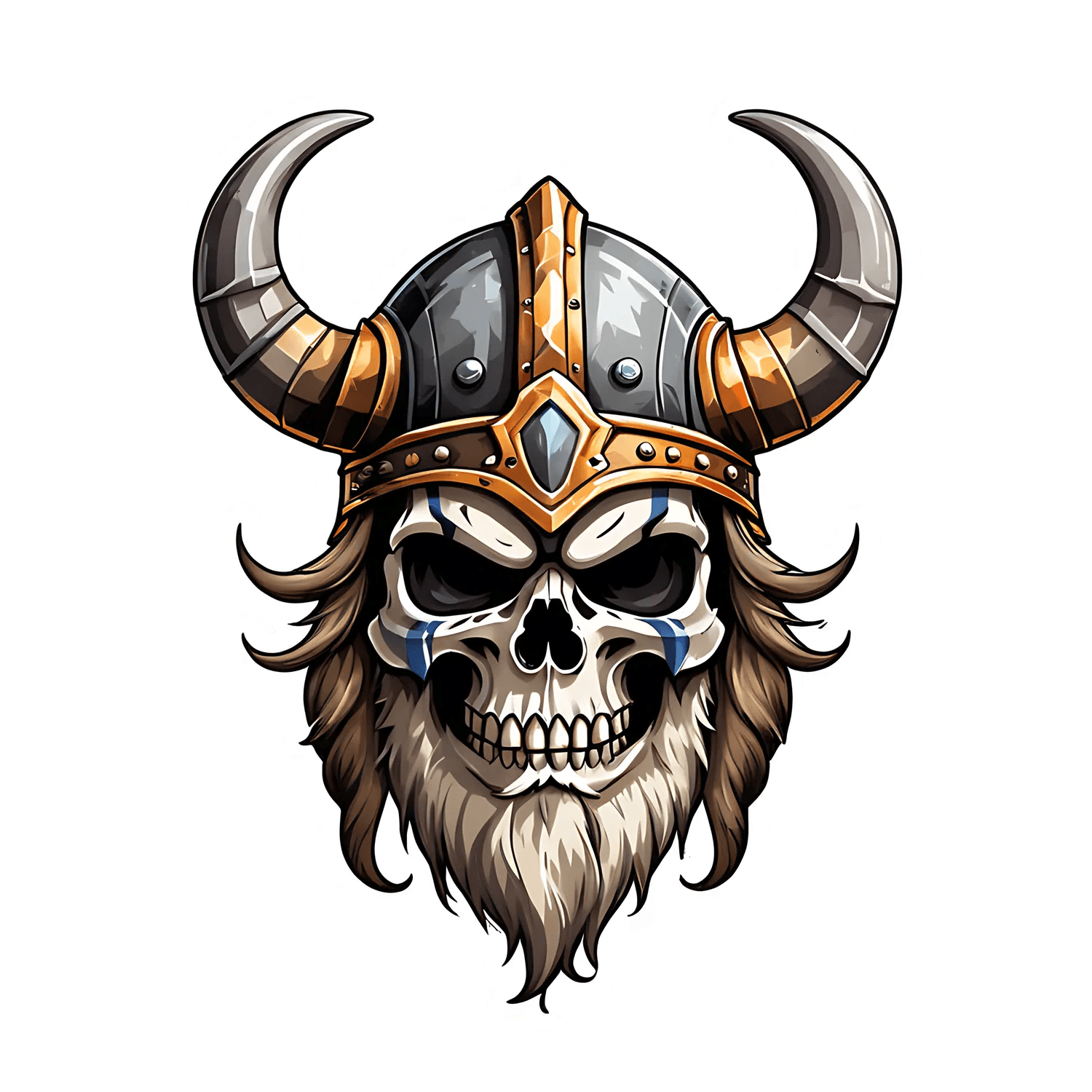 Viking Skull Sticker - Durable UV Print - Heat Press Transfer