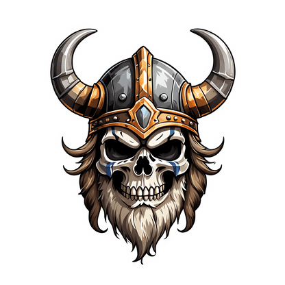 Viking Skull Sticker - Durable UV Print - Heat Press Transfer