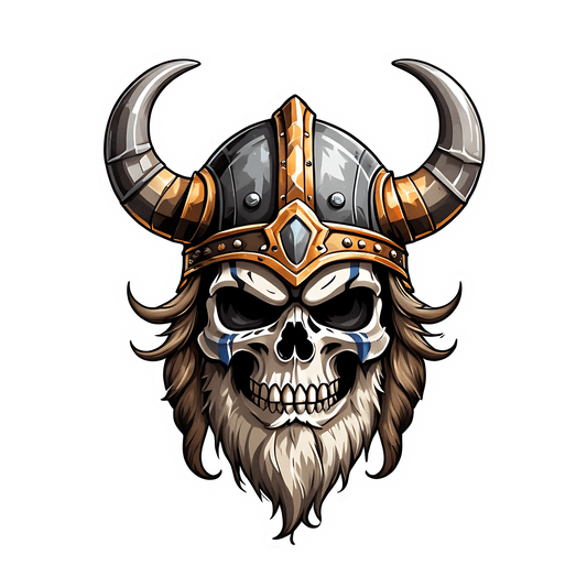 Viking Skull Sticker - Durable UV Print - Heat Press Transfer