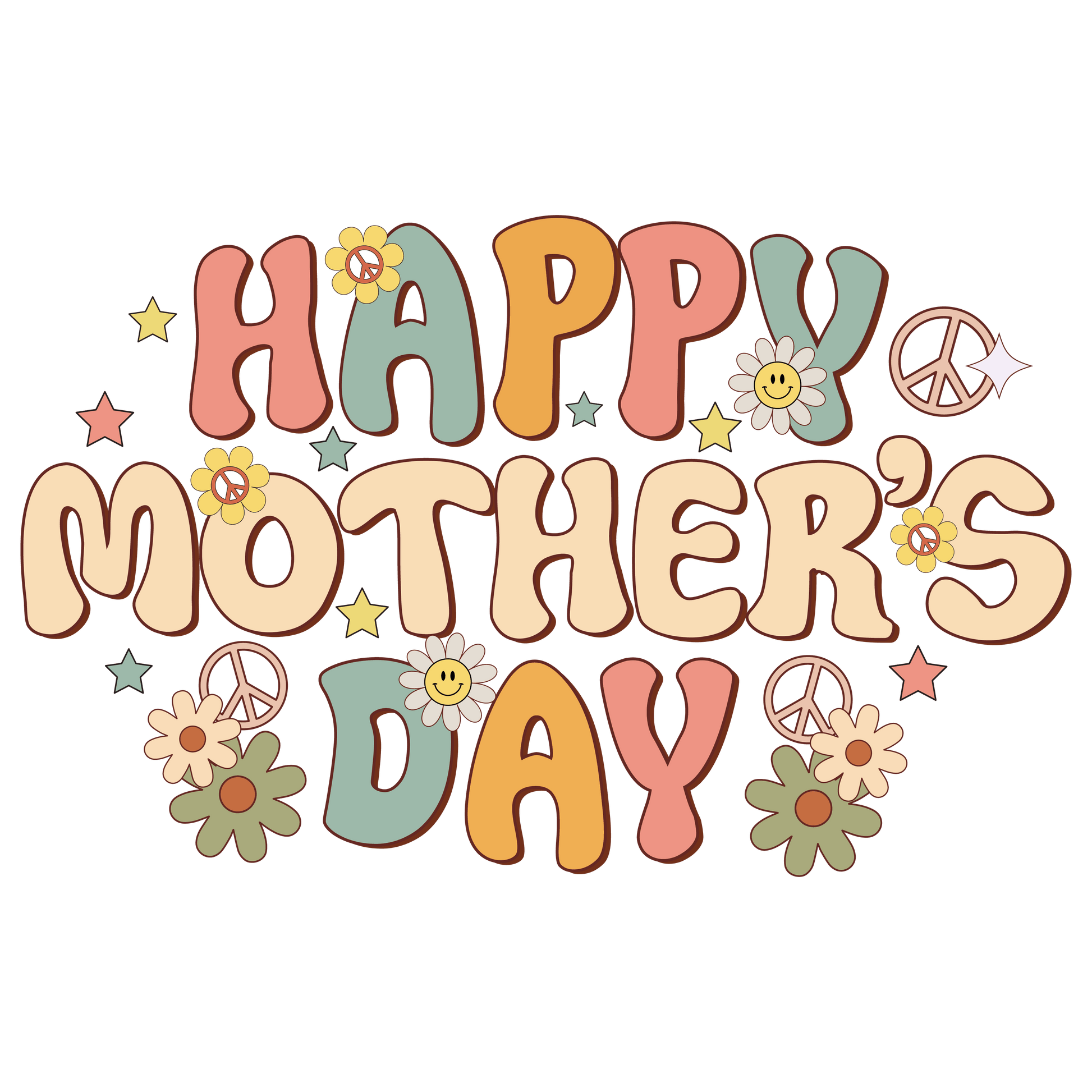 Vintage Happy Mother's Day Design - DTF Ready To Press - Heat Press Transfer