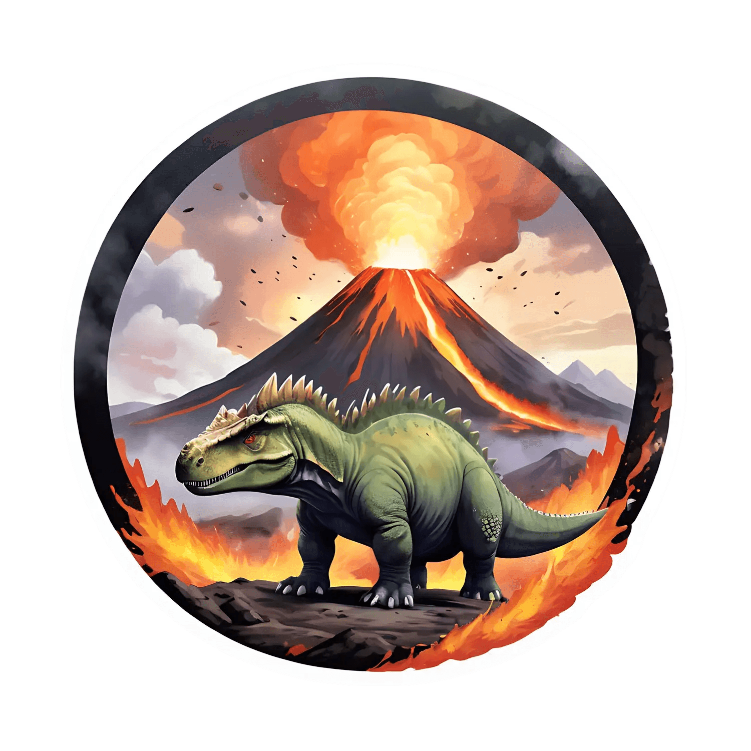 Volcanic Dinosaur Sticker - Eruption Scene - Heat Press Transfer