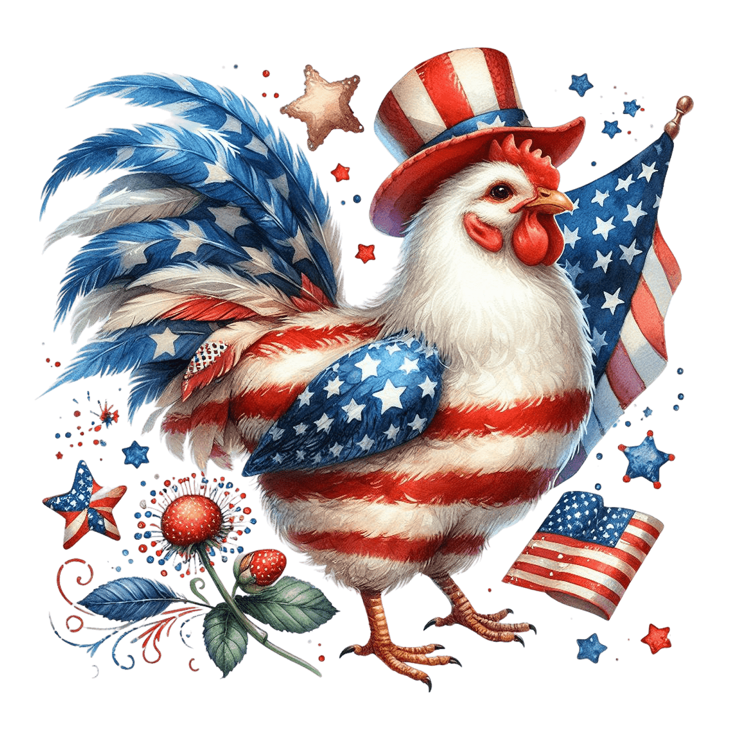 American Chicken Design - DTF Ready To Press - Heat Press Transfer