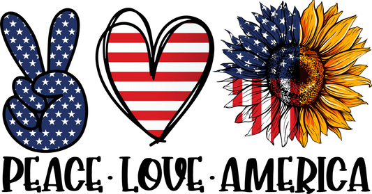 Peace Love America Design - DTF Ready To Press - Heat Press Transfer