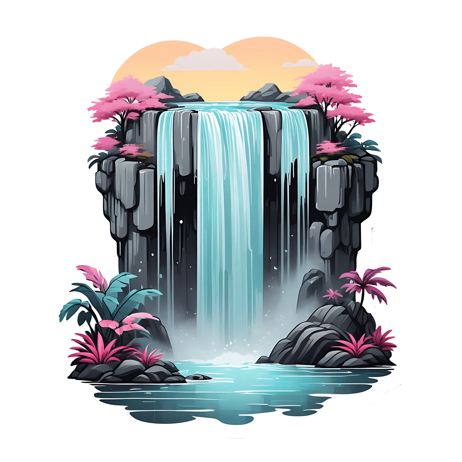 Waterfall Paradise - UV DTF Sticker - Heat Press Transfer