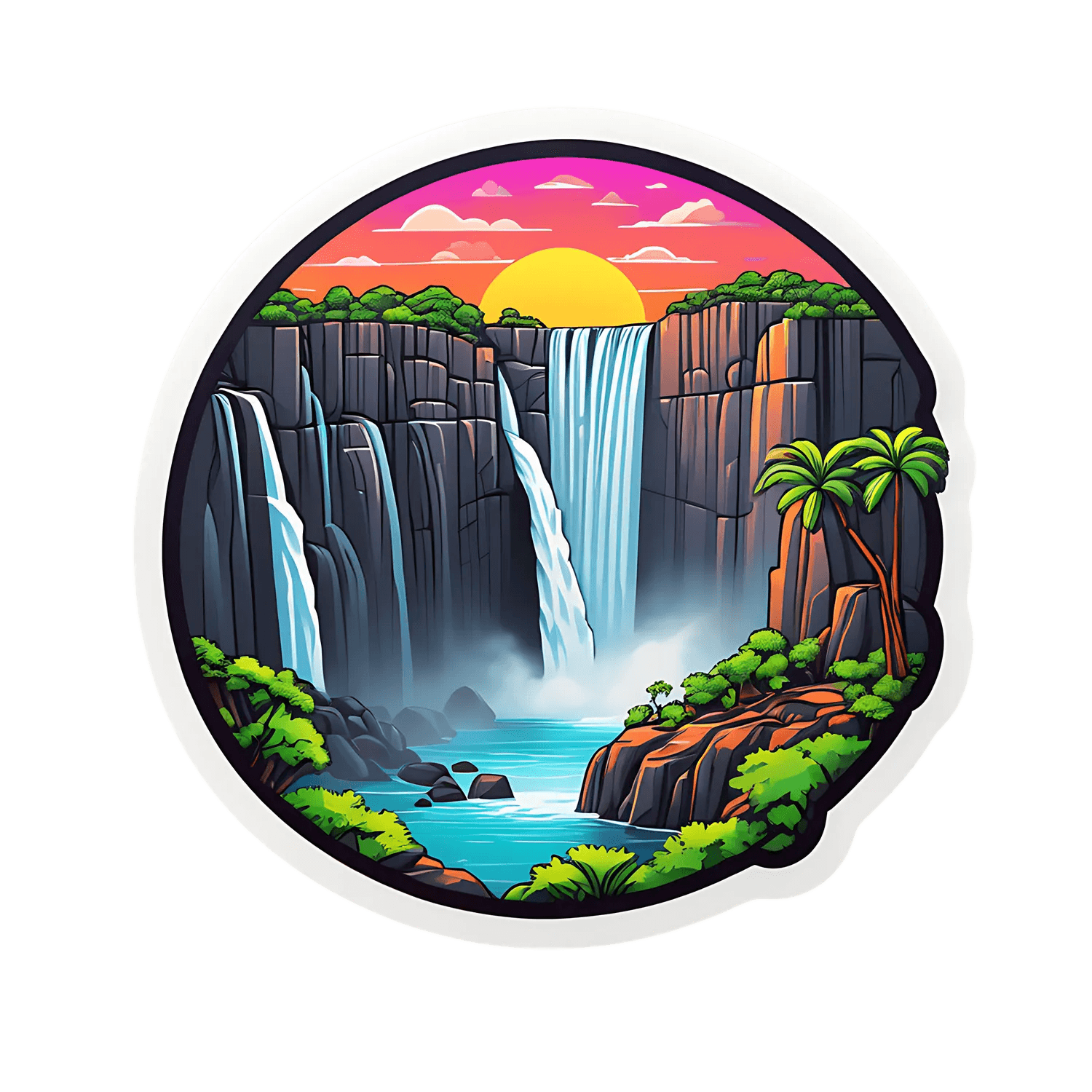 Waterfall Sunset - Paradise Sticker - Heat Press Transfer
