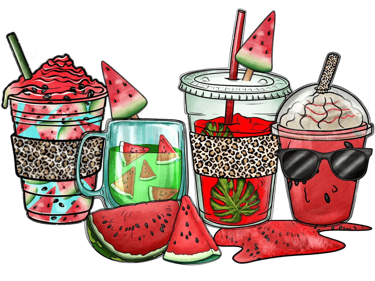 Watermelon Summer Drinks - DTF Ready to Press - Heat Press Transfer