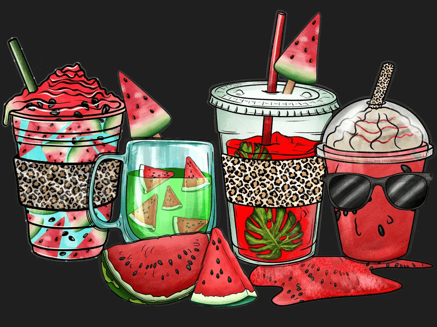 Watermelon Summer Drinks - DTF Ready to Press - Heat Press Transfer