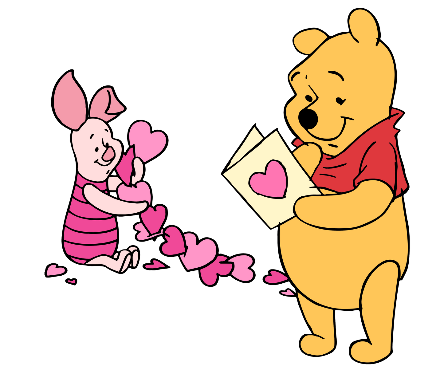 Winnie The Pooh And Piglet Valentine's Day Heart Design - DTF Ready To Press - Heat Press Transfer