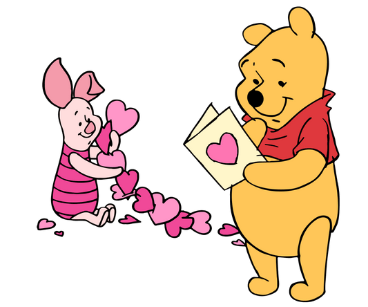 Winnie The Pooh And Piglet Valentine's Day Heart Design - DTF Ready To Press - Heat Press Transfer