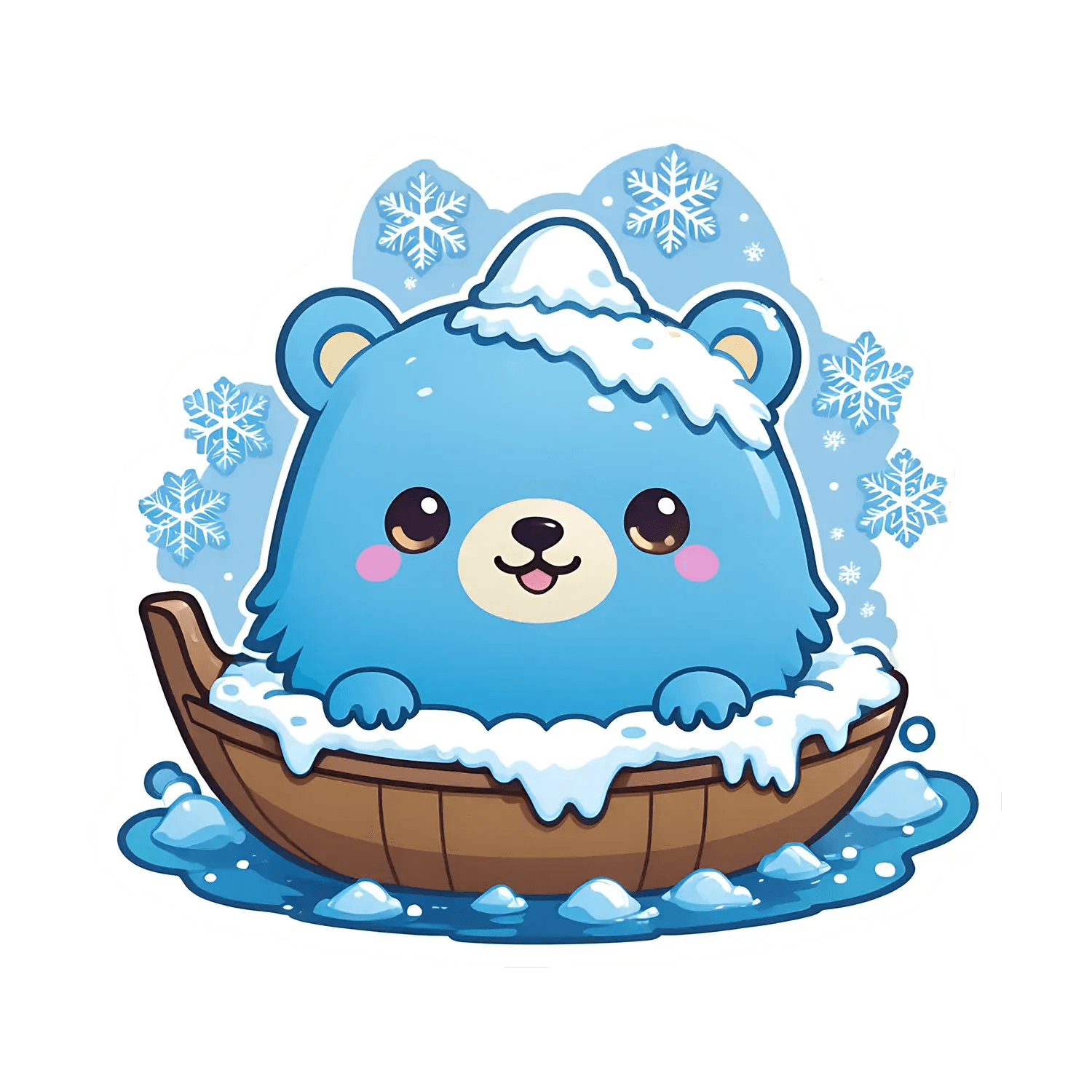 Winter Bear Boat - Cute Sticker - Heat Press Transfer