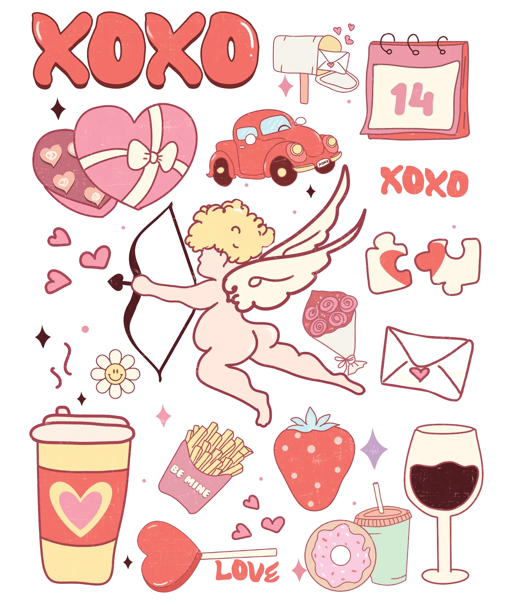 XOXO Cupid Valentine's Day Design - DTF Ready To Press - Heat Press Transfer