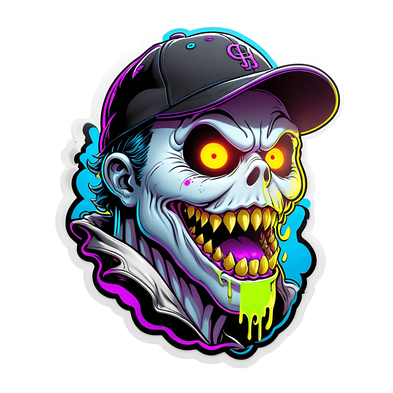 Zombie Skull Cap Sticker - Vibrant UV Colors - Heat Press Transfer