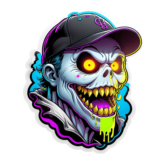 Zombie Skull Cap Sticker - Vibrant UV Colors - Heat Press Transfer