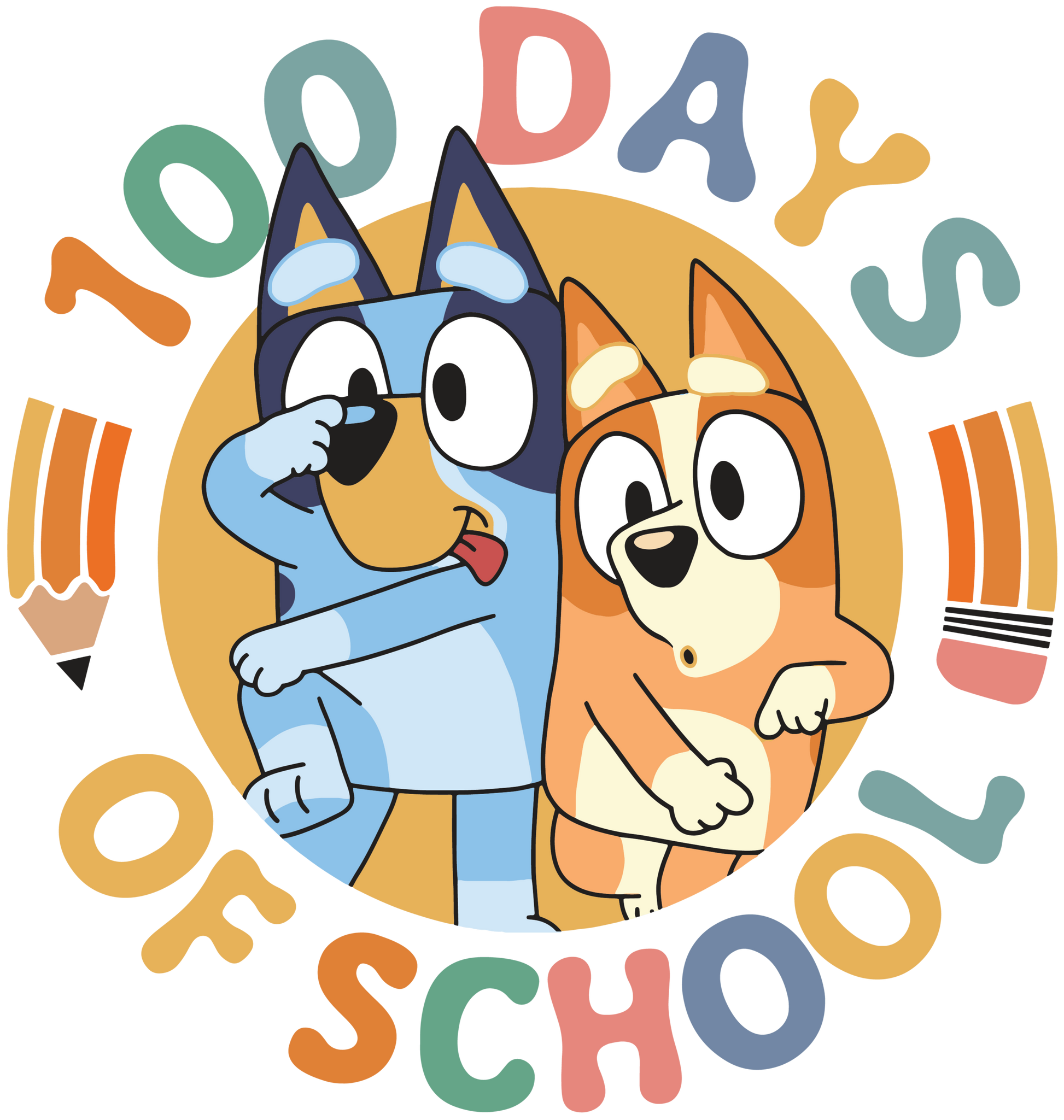 Bluey and Bingo 100 Days of School DTF-Ready V2 | Heat Press Transfer - Heat Press Transfer
